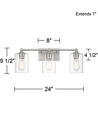 360 Lighting Billings Modern Wall Light Brushed Nickel Hardwired 24" 3-Light Fixture Clear Glass Cylinder Shades for Bedroom Bathroom House