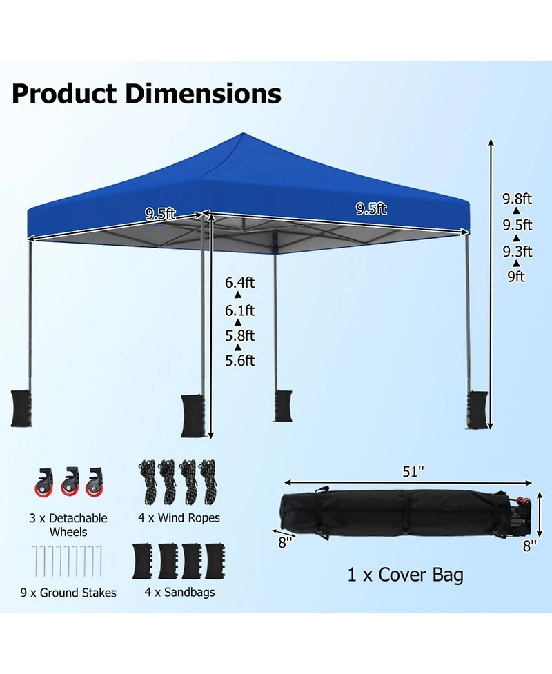 Gouun 9.5 x 9.5 feet Pop-Up Canopy Tent with Adjustable Heights and Wheeled Bag