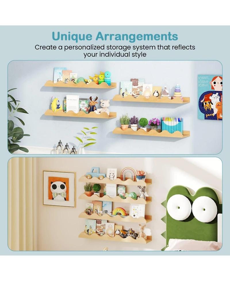 Sugift 24 in Kids Bookshelf Set of 4 Wall-Mounted Picture Ledge Shelves