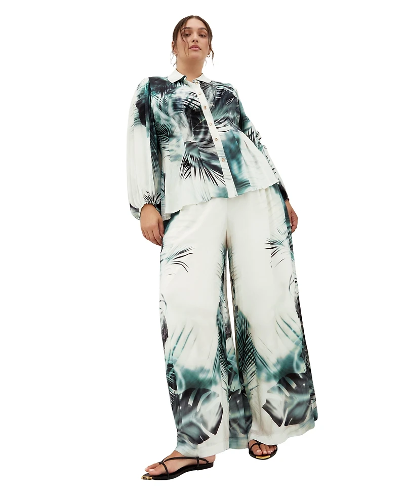 City Chic Plus Piper Palm Print Wide Leg Pant