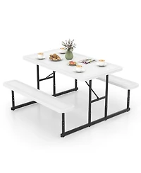 Gouun Outdoor Hdpe Picnic Table and Bench Set for 2-4 People with Umbrella Hole
