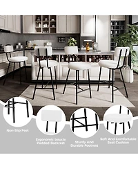 homfan Modern Upholstered Stools Set of 4, Round Padded Seats, Black Metal Legs, Curved Back and Footrest, for Kitchen Island, Dining Room and Cafe