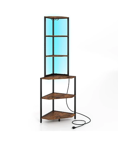 Costway 6-Tier Corner Shelf with Charging Station Ambience Light Stemware Rack