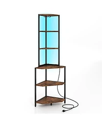 Costway 6-Tier Corner Shelf with Charging Station Ambience Light Stemware Rack