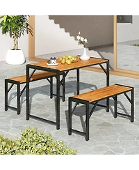 Gouun 3-Piece Outdoor Acacia Wood Patio Picnic Table and Bench Set for 4 People