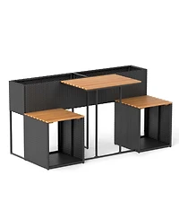 Gouun Outdoor Pe Rattan Patio Dining Set with Raised Garden Bed, 2 Chairs and Acacia Wood Table