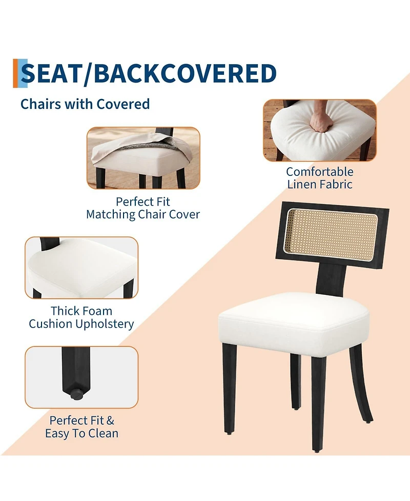 homfan Dining Chairs Set of 6, Mid Century Upholstered with Linen Fabric, Modern Armless Kitchen Wood Legs