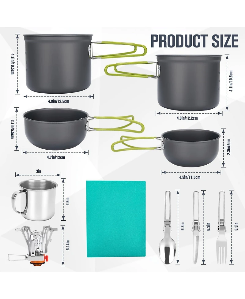 Piscifun 16 Piece Camping Cookware Mess Kit Lightweight Non Stick For Outdoor Hiking