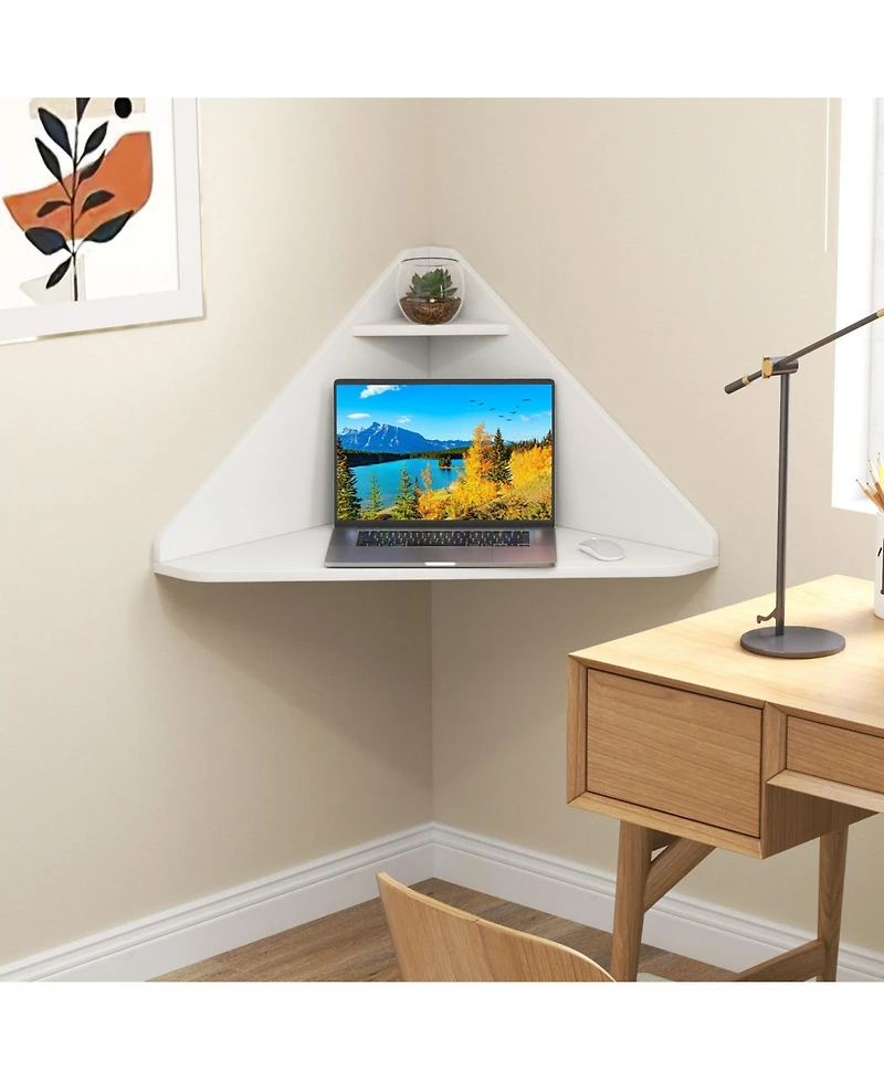 Gouun Floating Corner Desk, Wall-Mounted, Triangular