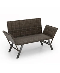 Gouun Outdoor Convertible 3-in-1 Patio Loveseat Sofa with Pe Rattan and Quick-Dry Foam, Seats 2
