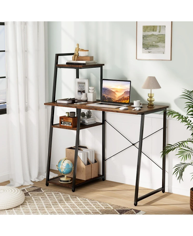Gouun Wood Home Office Desk with Built-In Power Outlet