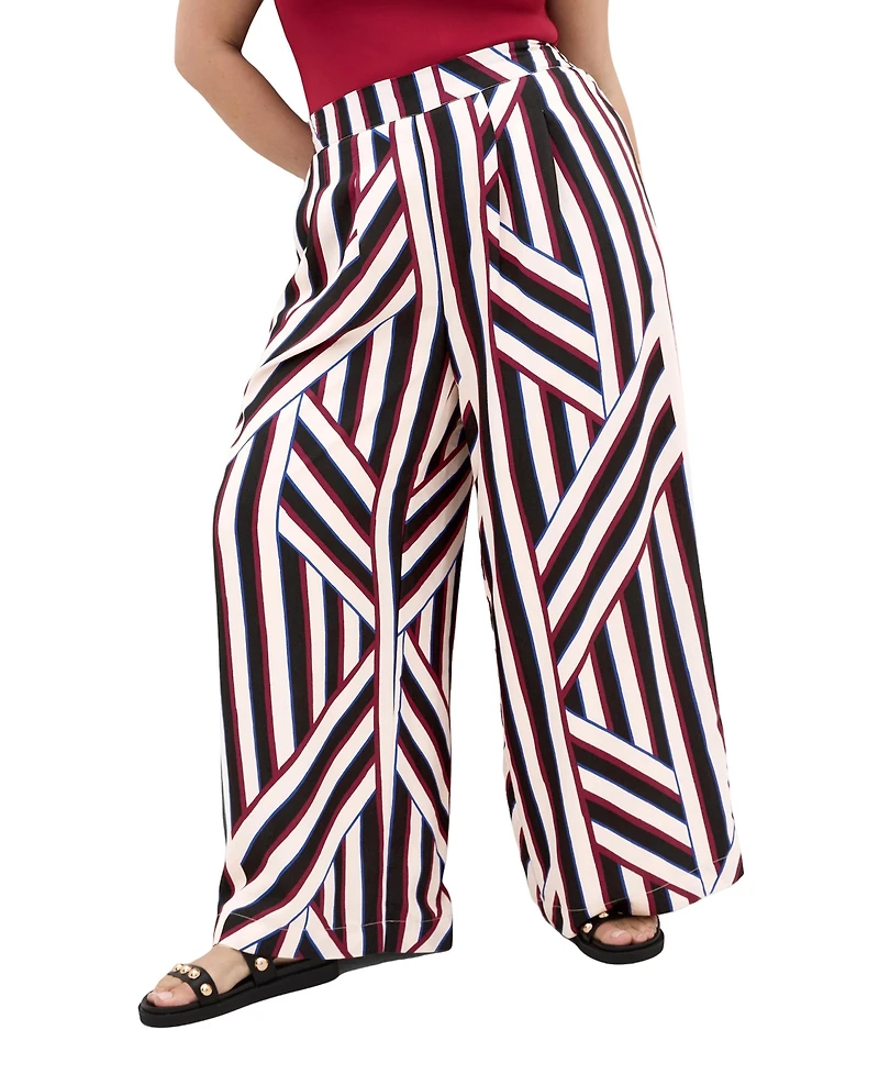 City Chic Plus Haylee Pull-On Wide-Leg Stripe Pants