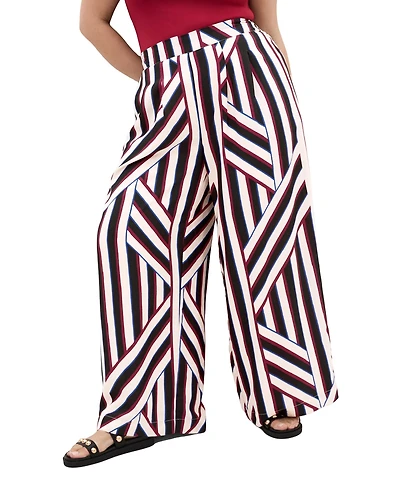 City Chic Plus Haylee Pull-On Wide-Leg Stripe Pants