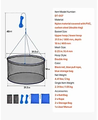 Hongge Double Ring Drop Net 31.5 in Fish-Friendly Foldable Pier Landing Trap with Rope and Storage Bag