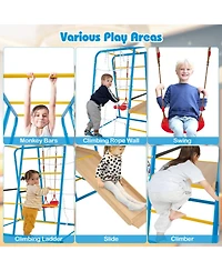 Hongge 6-in-1 Indoor Jungle Gym Playset with Adjustable Swing, 89" x 59" x 62", 220 lbs Capacity, Ages 3+