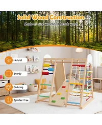 Hongge Foldable Wooden Jungle Gym with Swing and Monkey Bars, Ages 3+