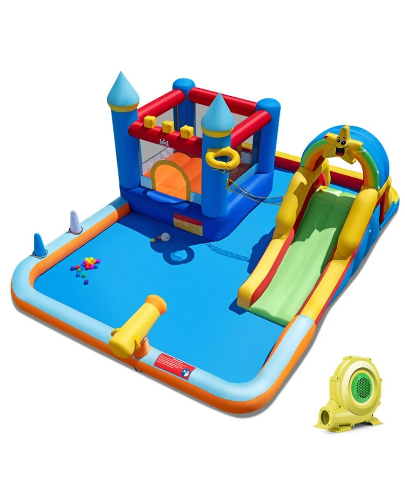 Hongge 193" x 142" x 83" Water Slide Bounce House with Climbing Wall, Supports 4 Children, Ages 3-12