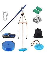 Hongge 52 ft Backyard Zip Line Kit Rated to 500 lbs with Nylon Safety Harness Seat and Handlebar