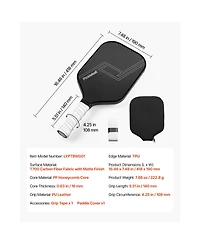 Hongge Professional Pickleball Paddle with T700 Carbon Fiber Surface and Pp Honeycomb Core for Power and Spin