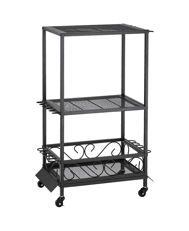 Hongge Mobile 10-Rod Fishing Pole Rack with Storage Shelves and 360 Degree Locking Wheels for Garage Organization