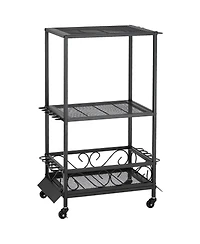 Hongge Mobile 10-Rod Fishing Pole Rack with Storage Shelves and 360 Degree Locking Wheels for Garage Organization