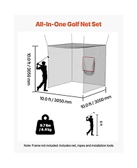 Hongge Golf Driving Cage 10 x 10 x 10 feet with 3-Ply Knotless Polyester Net and 9-Hole Target for Backyard Practice
