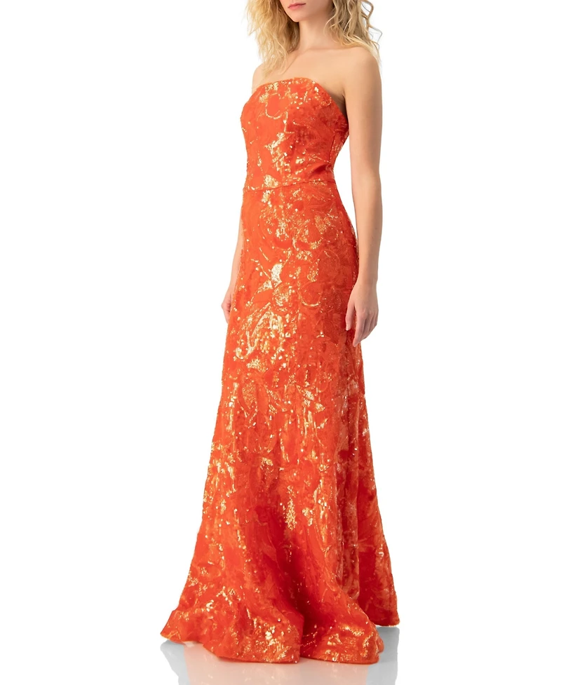 Ivonne Women's Strapless Sequin Floral Gown
