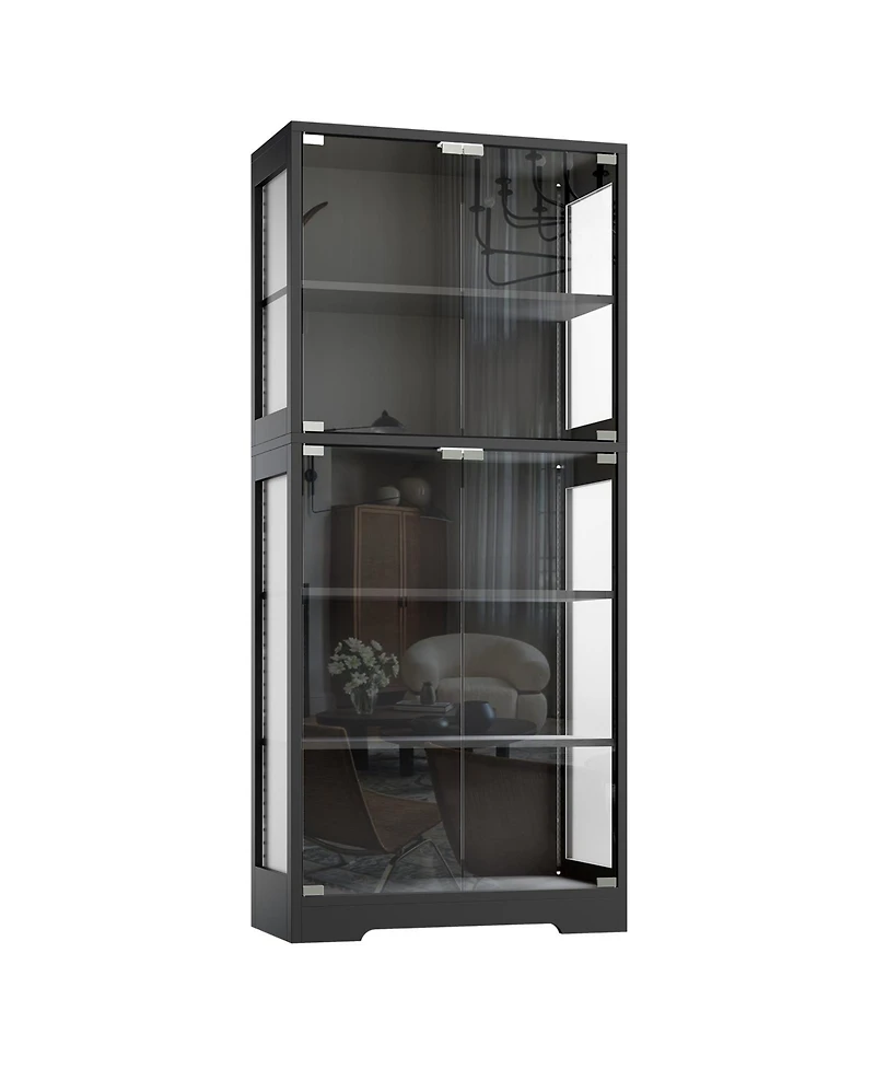 homfan Display Cabinet with Glass Door, 5-Tier 71" Curio with Rgb Led Lights and App Control for Collectibles Modern Storage for Living Room, Bedroom