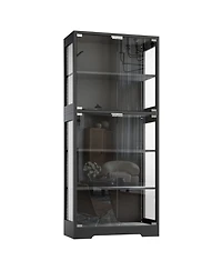 homfan Display Cabinet with Glass Door, 5-Tier 71" Curio with Rgb Led Lights and App Control for Collectibles Modern Storage for Living Room, Bedroom