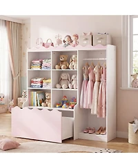 Hongge Kids Dress Up Closet Organizer with Six Storage Cubes
