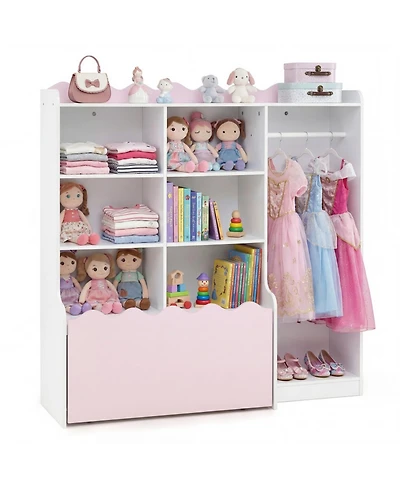 Hongge Kids Dress Up Closet Organizer with Six Storage Cubes