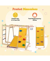 Hongge 6-in-1 Kids Indoor Jungle Gym with Slide and Climbing Wall Ages 3-14