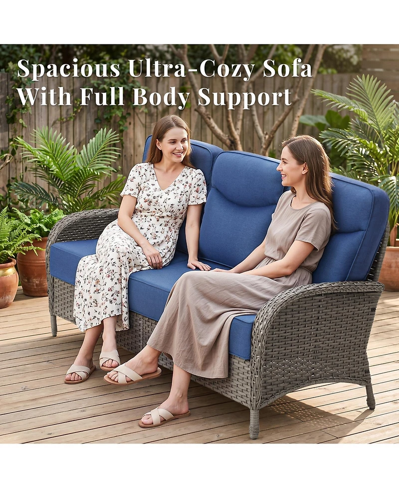 Pocassy 5-Piece Patio Furniture Pe Wicker Outdoor Conversation Set with 6" Cushion,All-Weather Rattan Swivel Rocker Chairs Couch Tables