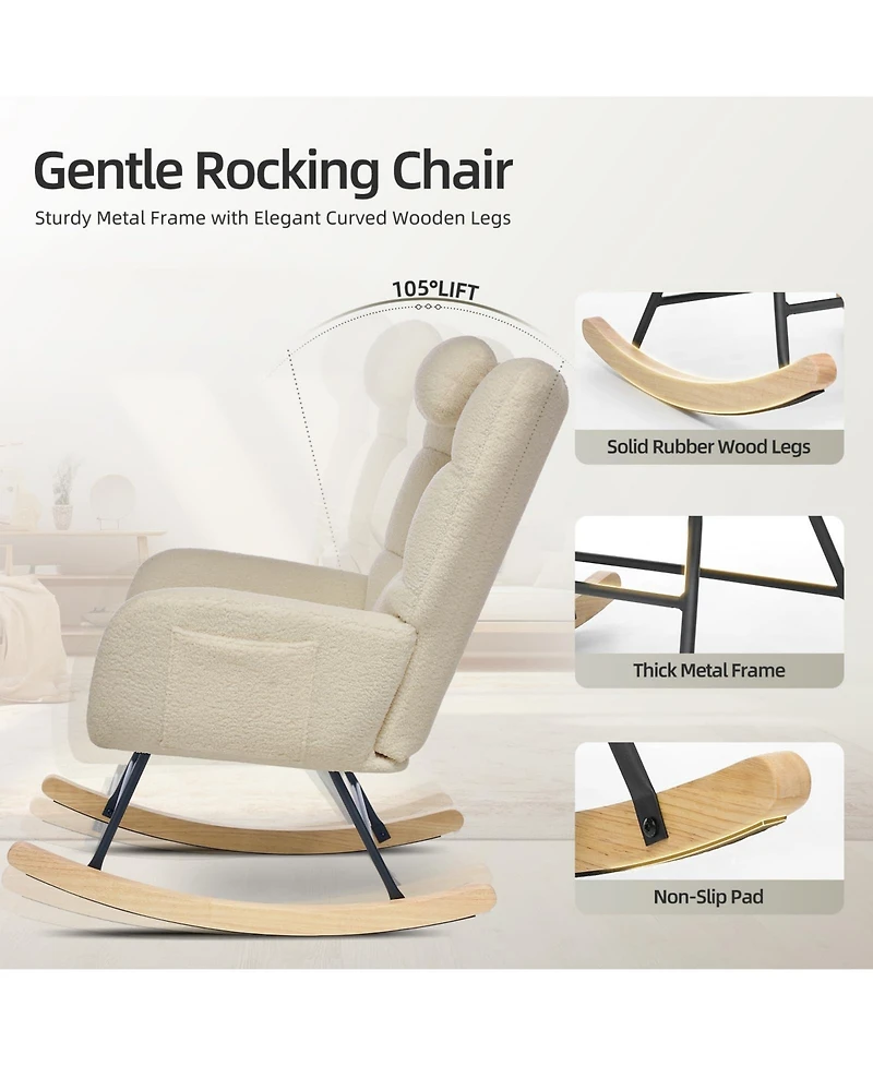 homfan Nursery Rocking Chair with Ottoman, Upholstered Glider High Backrest and Armchair for Adults,