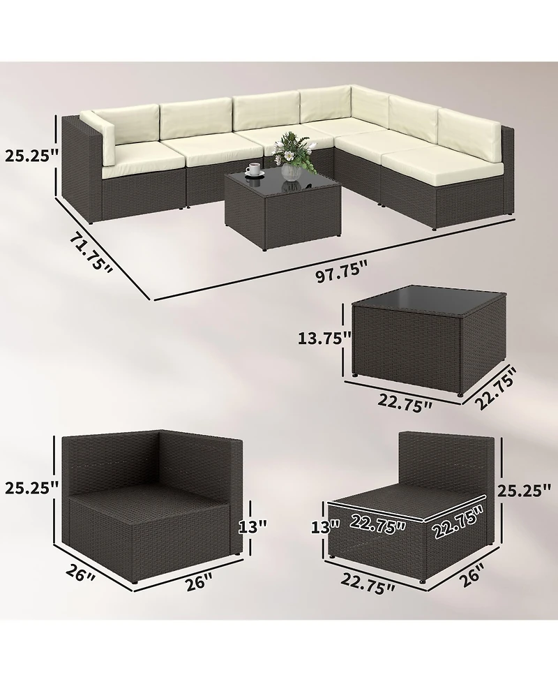 Outsunny 7-Piece Outdoor Patio Furniture Set w/ Rat Wicker,