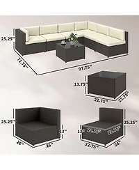 Outsunny 7-Piece Outdoor Patio Furniture Set w/ Rat Wicker,