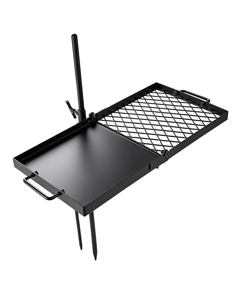 Hongge Heavy Duty Swivel Campfire Grill 24 inches with 360 Degree Rotation and Adjustable Height Grate and Griddle