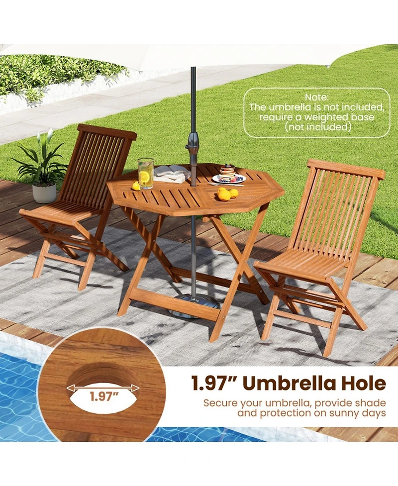 Gouun 35.5 in Solid Wood Octagon Patio Dining Table with 1.97 in Umbrella Hole, Slatted Top