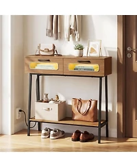 Sugift Console Table with Led Lights 2 Drawers and Open Shelf for Hallway Entrance