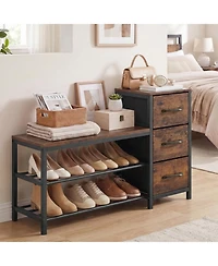Sugift 3-Tier Industrial Shoe Bench with 3 Removable Fabric Drawers and Anti-Toppling Kits