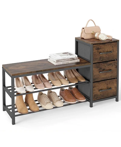 Sugift 3-Tier Industrial Shoe Bench with 3 Removable Fabric Drawers and Anti-Toppling Kits