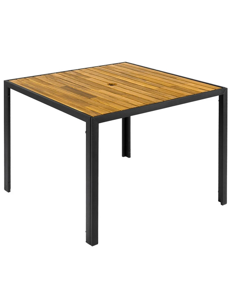 Gouun 36 in Square Acacia Wood Outdoor Dining Table for 4 with Umbrella Hole