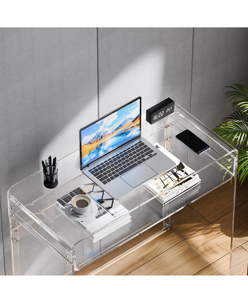 Slickblue Transparent Acrylic End Table with Lower Shelf, Modern Accent Table for Bedroom and Office-Clear