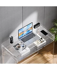 Slickblue Transparent Acrylic End Table with Lower Shelf, Modern Accent Table for Bedroom and Office-Clear