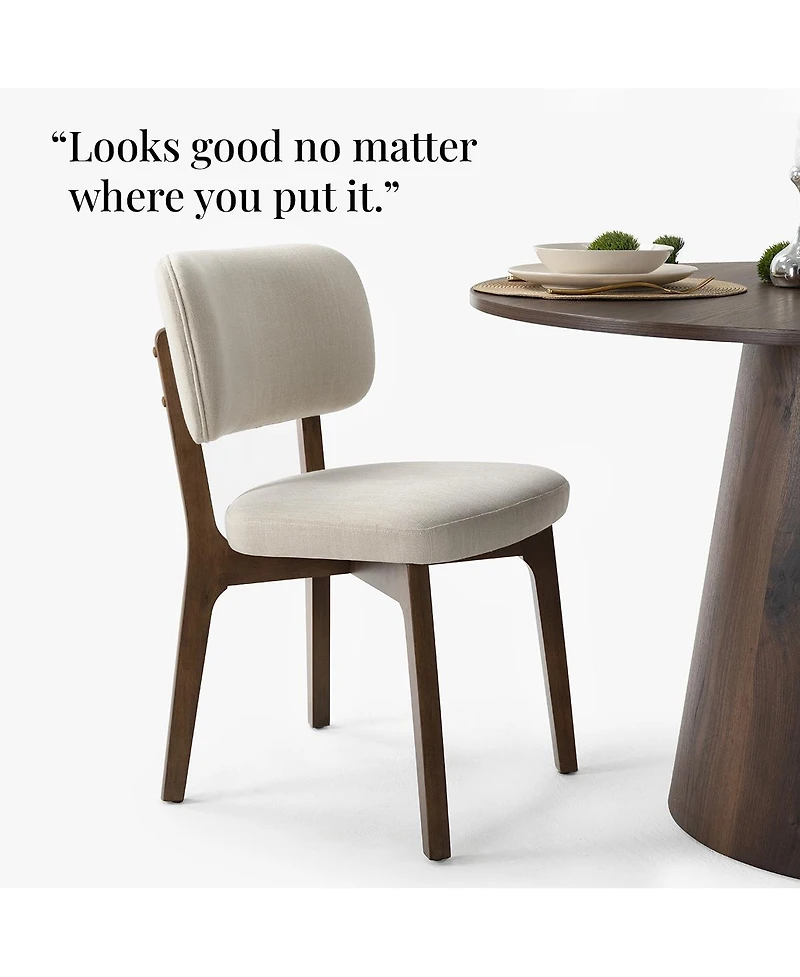 Maison Boucle Modern Upholstered Dining Chairs Set of 4, Woven Linen-Blend Fabric, Padded Seat and Curved Back, Solid Wood Frame Side