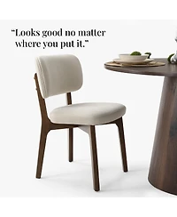 Maison Boucle Modern Upholstered Dining Chairs Set of 4, Woven Linen-Blend Fabric, Padded Seat and Curved Back, Solid Wood Frame Side