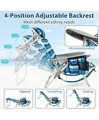 Gouun Folding Beach Chair for Adults with 4-Position Backrest, Cooler Bag, Cup Holder and Towel Bar