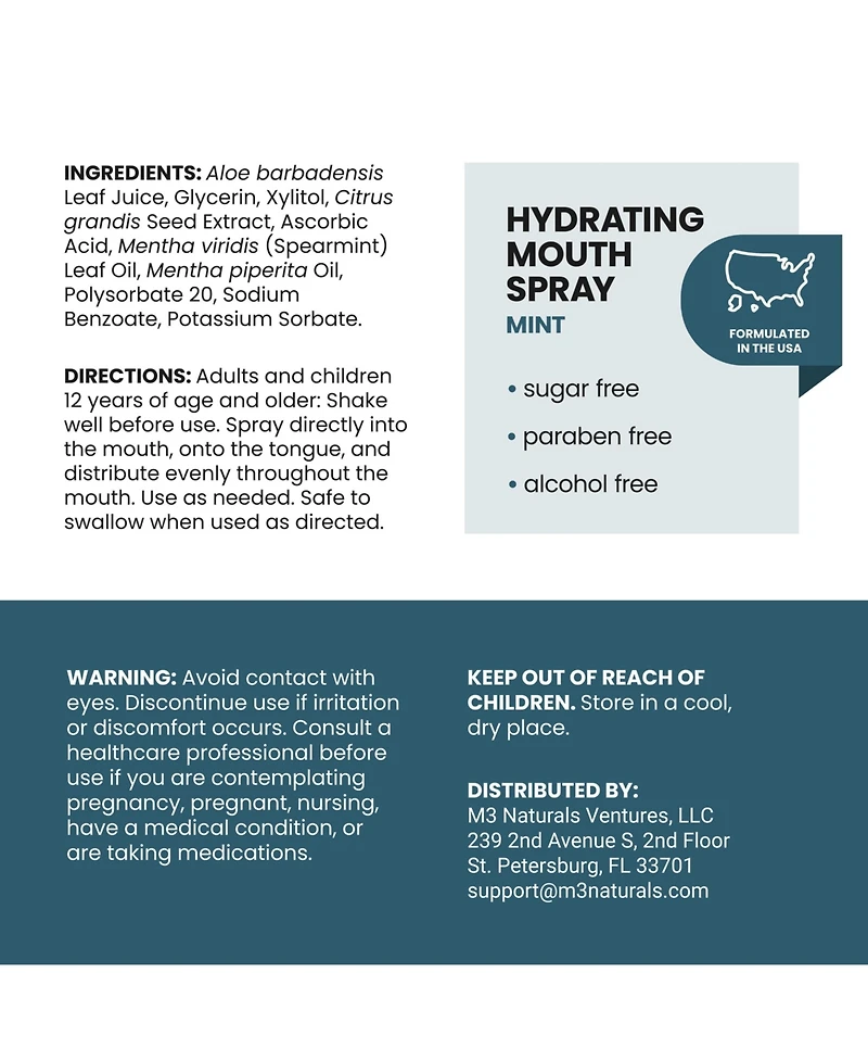 M3 Hydrating Dry Mouth Spray with Xylitol, Mint Flavor, Sugar Free and Alcohol Free, 2 Fluid Ounce, Pack of 2