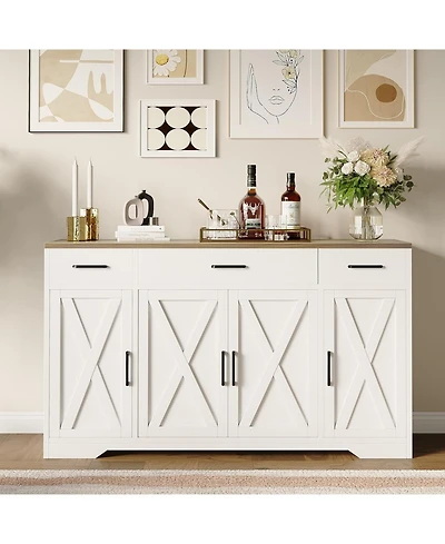 homfan 55" Farmhouse Sideboard Buffet Cabinet with 3 Drawers