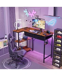 homfan 40 inchL-Shaped Desk with Power Outlet - 3-Tier Shelves and 2 Drawers, Corner Desk with Headphone Hook for Small Spaces